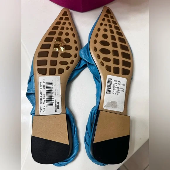 Bottega Veneta Point Leather Slingback Flats Blue - Picture 2 of 4